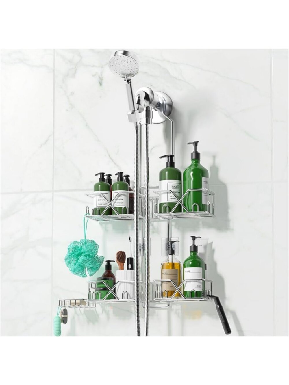 Rustproof Stainless Steel Shower Caddy Organizer with Adjustable Length & 24
